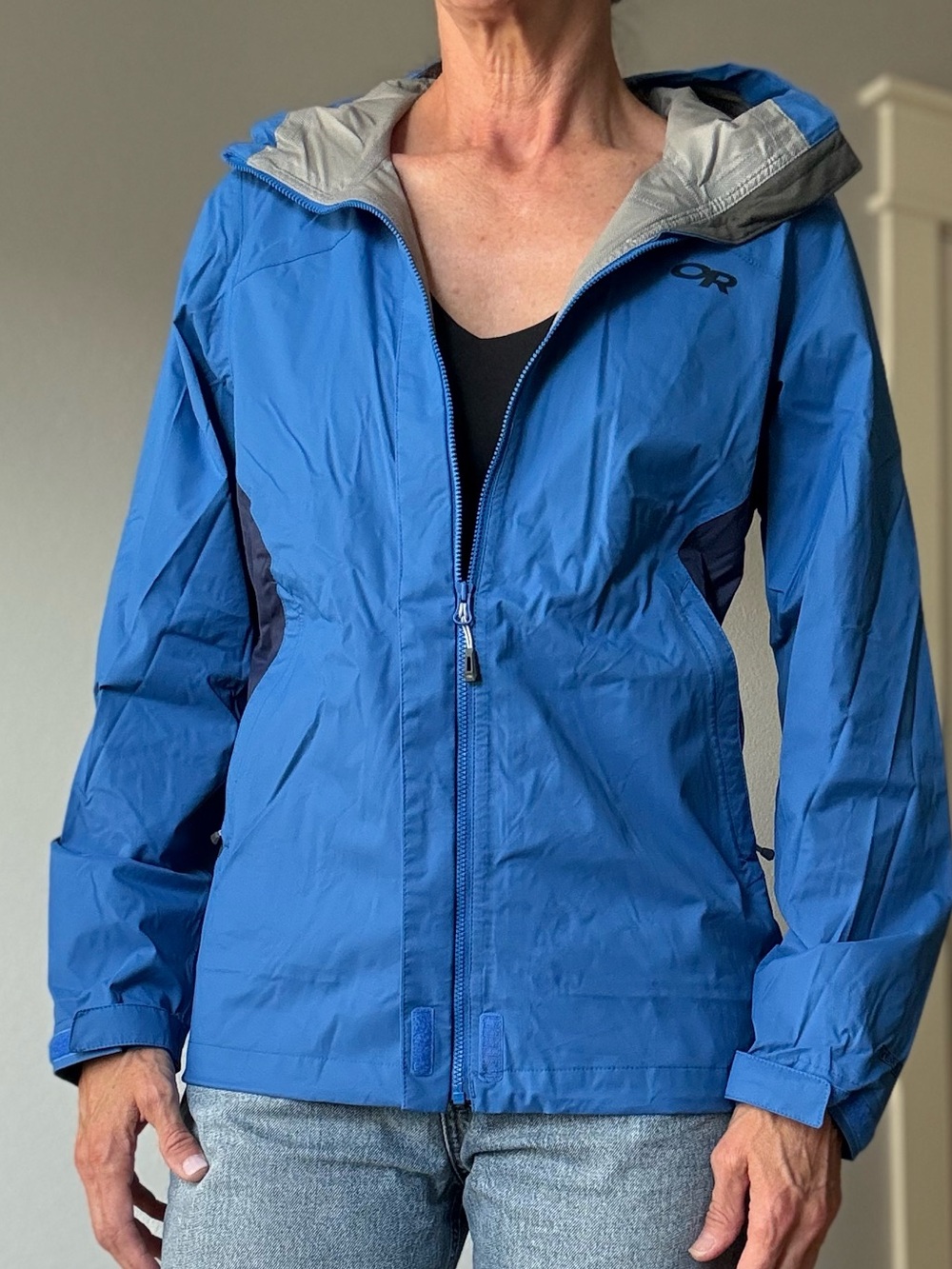 Outdoor Research Blue Lightweight Hooded Rain Jacket for Women sz XS